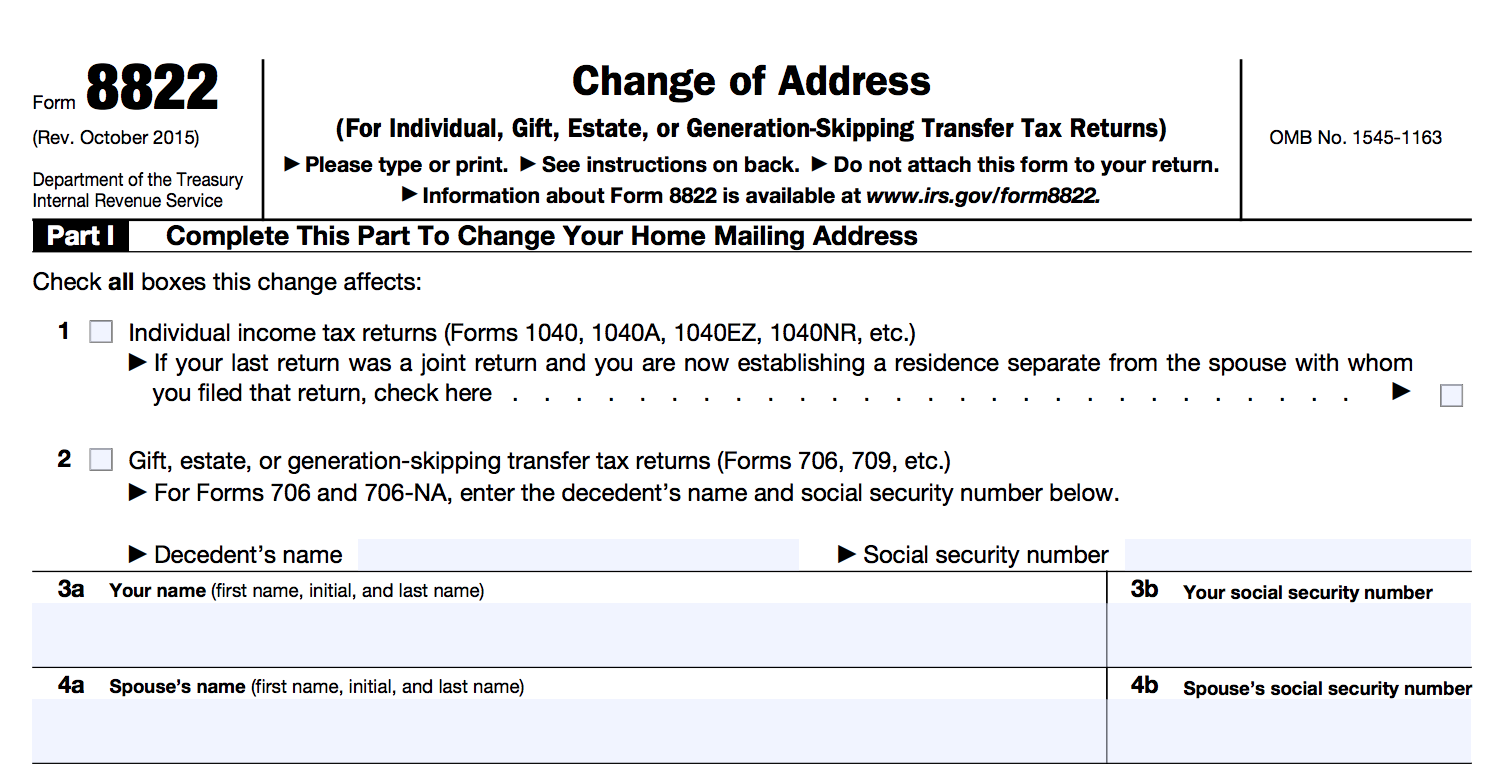 Form 8822 change of address for the IRS